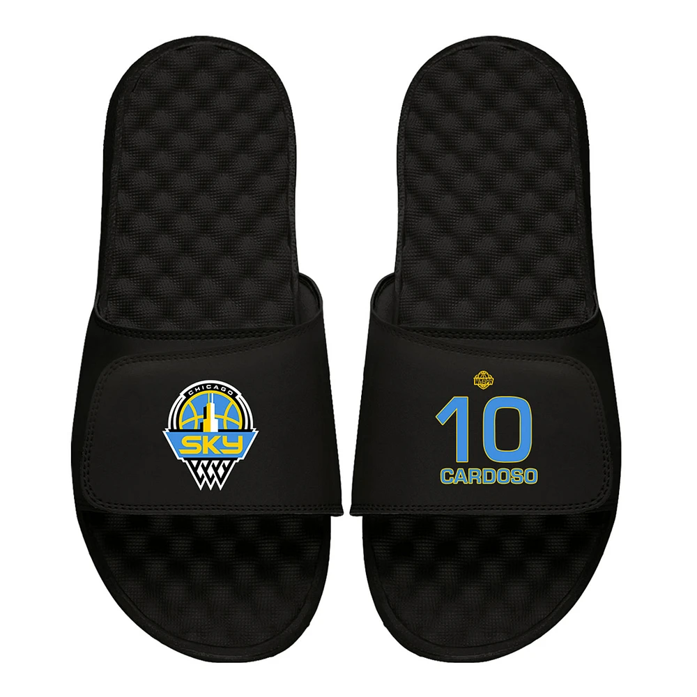 Men's ISlide Kamilla Cardoso Black Chicago Sky Logo Split Slide Sandals