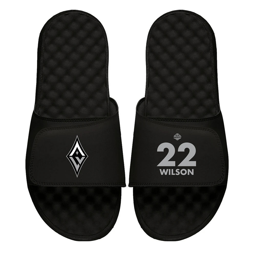 Men's ISlide A'ja Wilson Black Las Vegas Aces Logo Split Slide Sandals