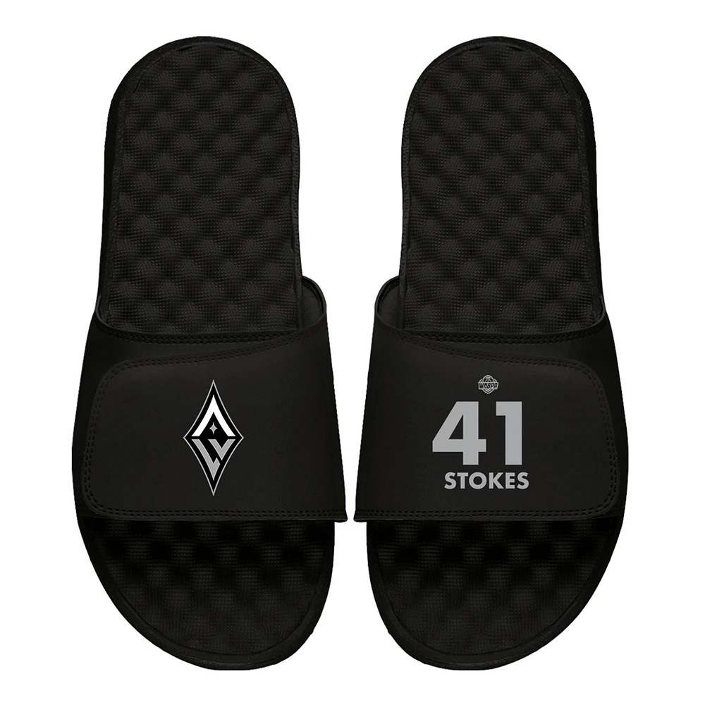 Men's ISlide Kiah Stokes Black Las Vegas Aces Logo Split Slide Sandals