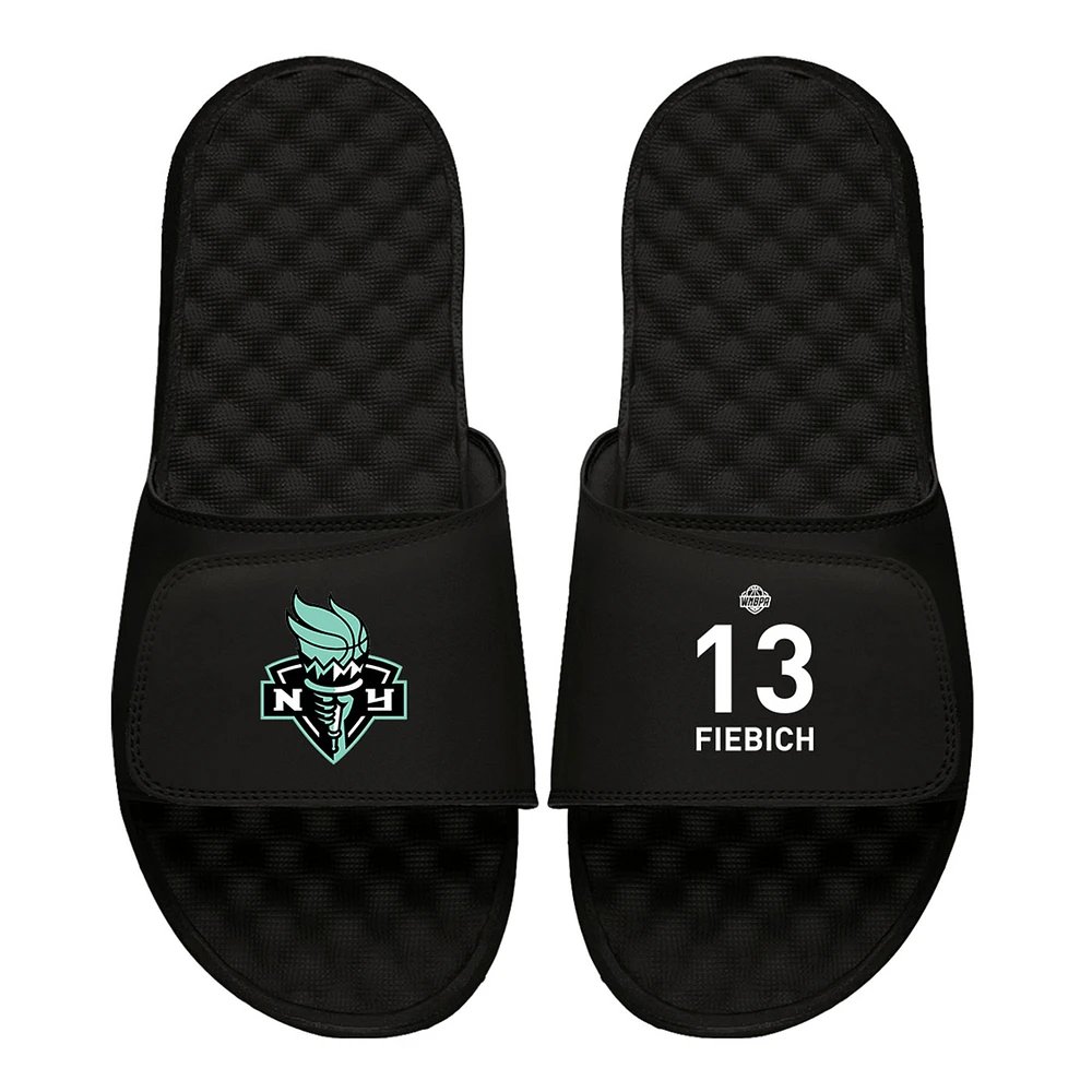 Men's ISlide Leonie Fiebich Black New York Liberty Logo Split Slide Sandals
