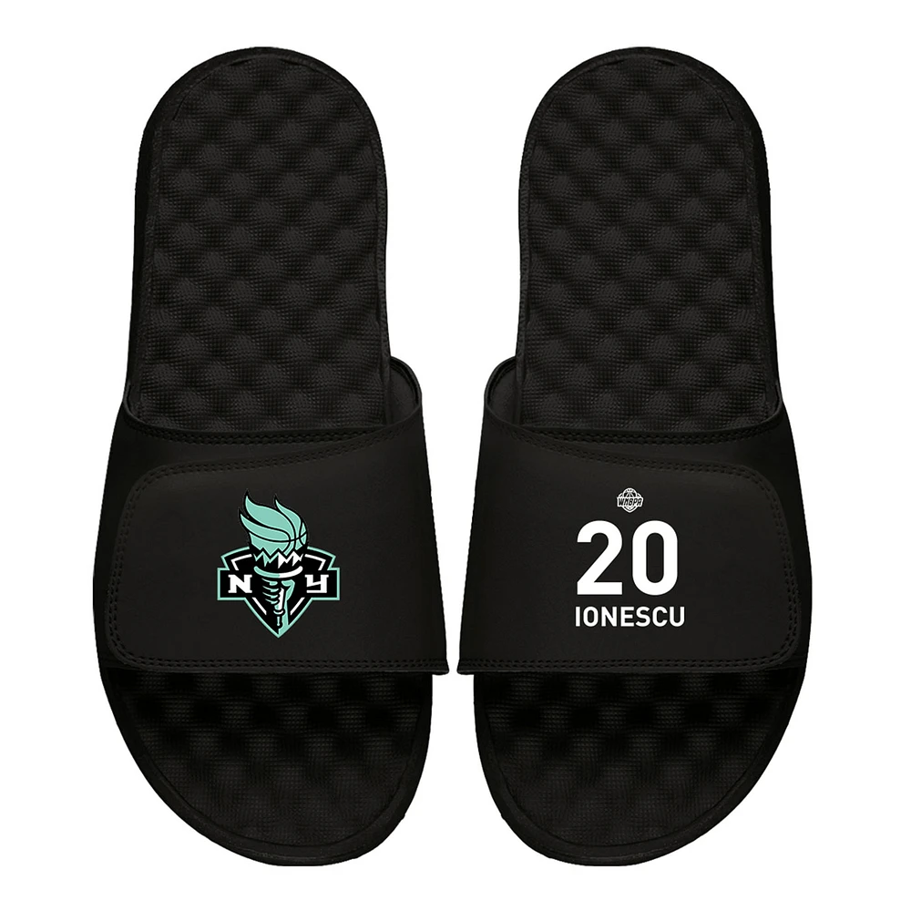 Men's ISlide Sabrina Ionescu Black New York Liberty Logo Split Slide Sandals