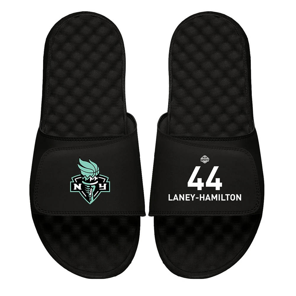 Men's ISlide Betnijah Laney-Hamilton Black New York Liberty Logo Split Slide Sandals