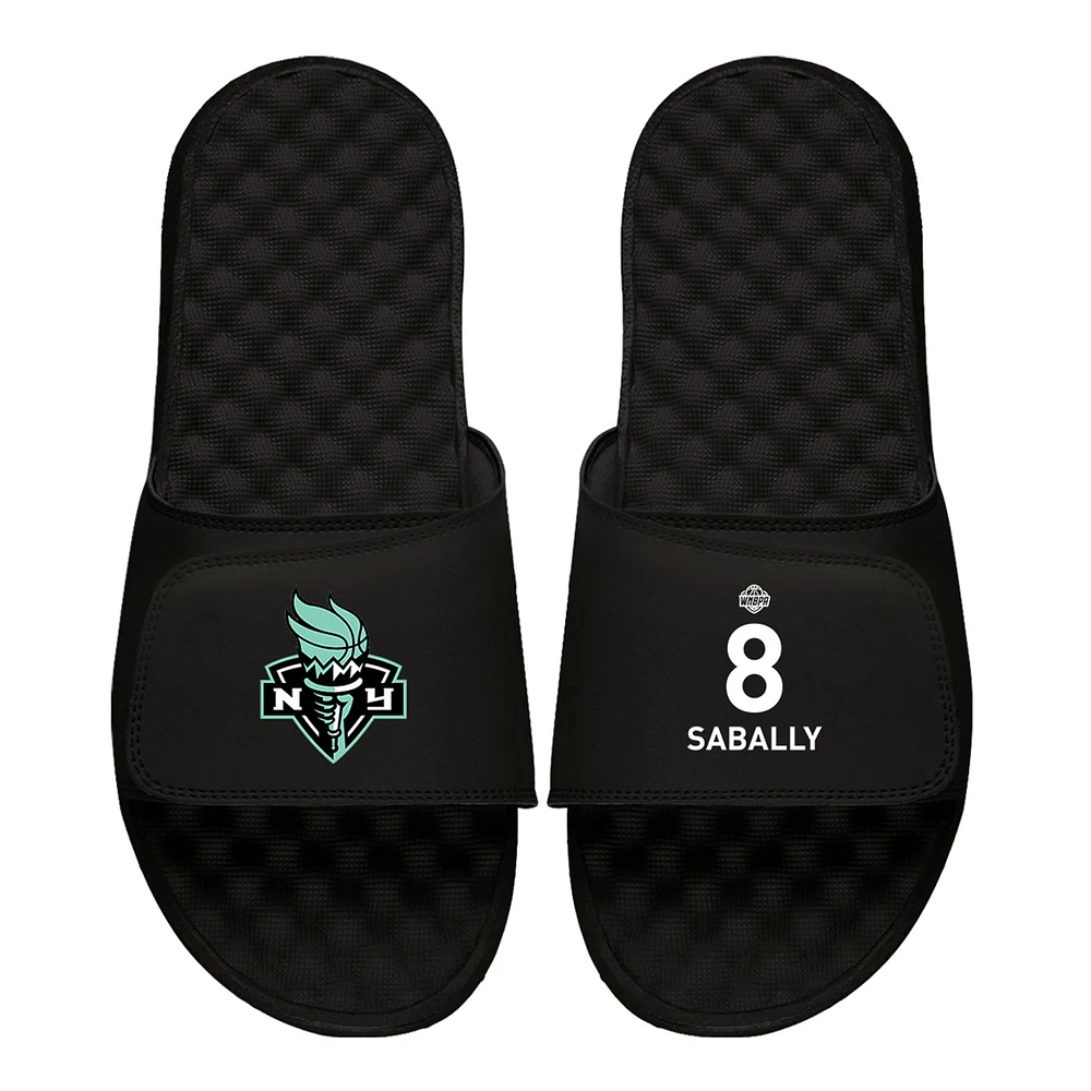 Men's ISlide Nyara Sabally Black New York Liberty Logo Split Slide Sandals