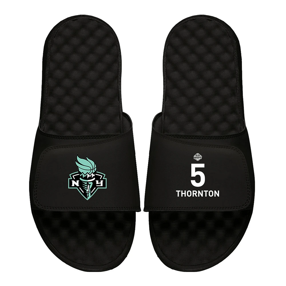 Men's ISlide Kayla Thornton Black New York Liberty Logo Split Slide Sandals