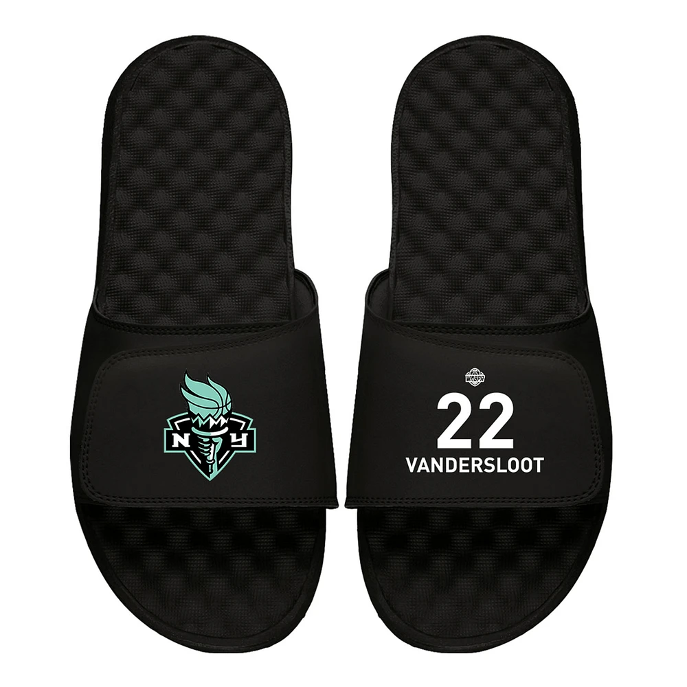 Men's ISlide Courtney Vandersloot Black New York Liberty Logo Split Slide Sandals