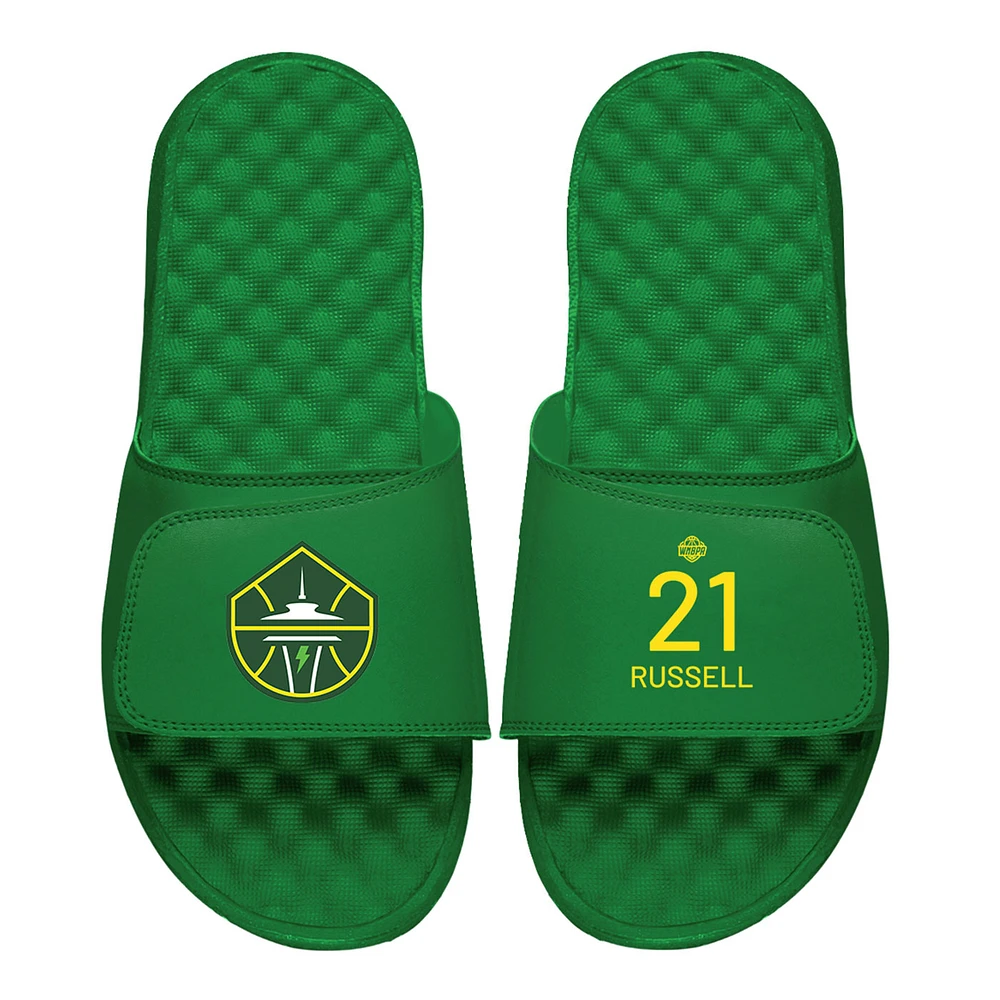 Men's ISlide Mercedes Russell Green Seattle Storm Logo Split Slide Sandals
