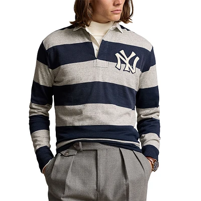 Men's Polo Ralph Lauren Navy/Heather Gray New York Yankees Long Sleeve Rugby