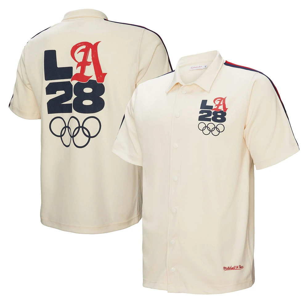 Men's Mitchell & Ness Cream LA28 Button-Up Shooting Shirt
