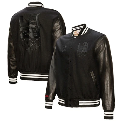 Men's Mitchell & Ness Black LA28 Full-Snap Varsity Jacket