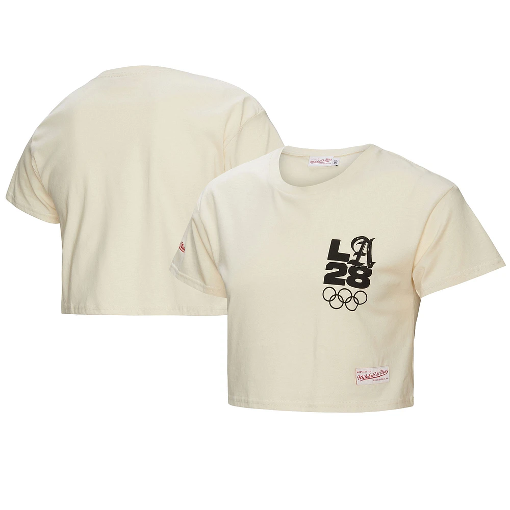 Women's Mitchell & Ness Cream LA28 Premium Cropped T-Shirt