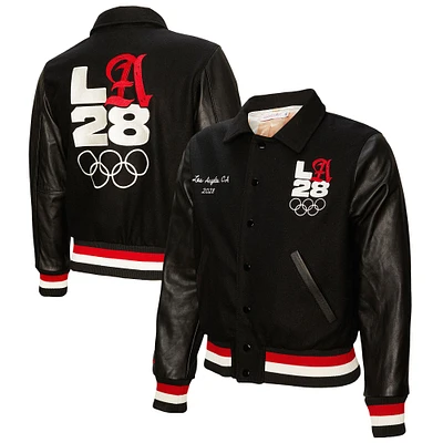 Women's Mitchell & Ness Black LA28 Full-Snap Varsity Jacket