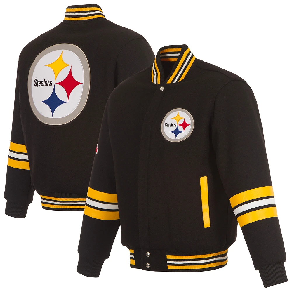 Men's JH Design Black Pittsburgh Steelers Full-Zip Varsity Jacket