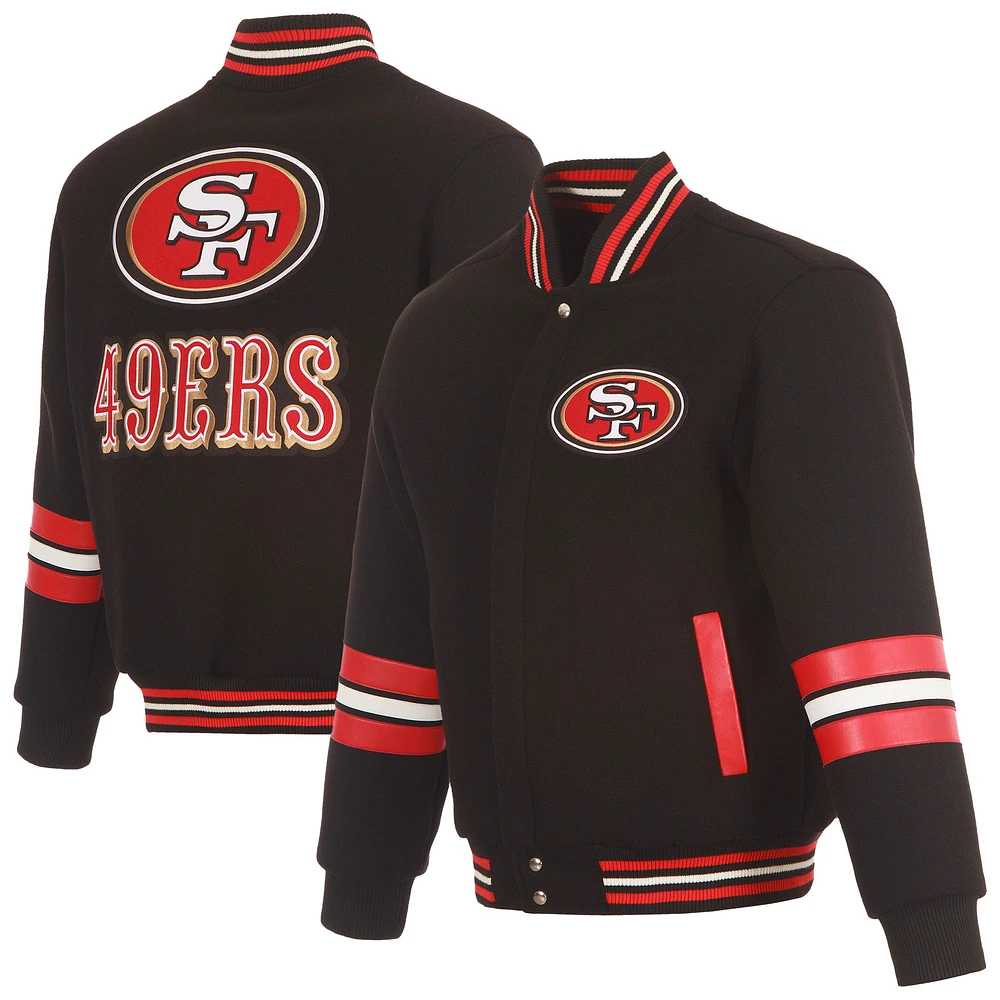 Men's JH Design Black San Francisco 49ers Full-Zip Varsity Jacket