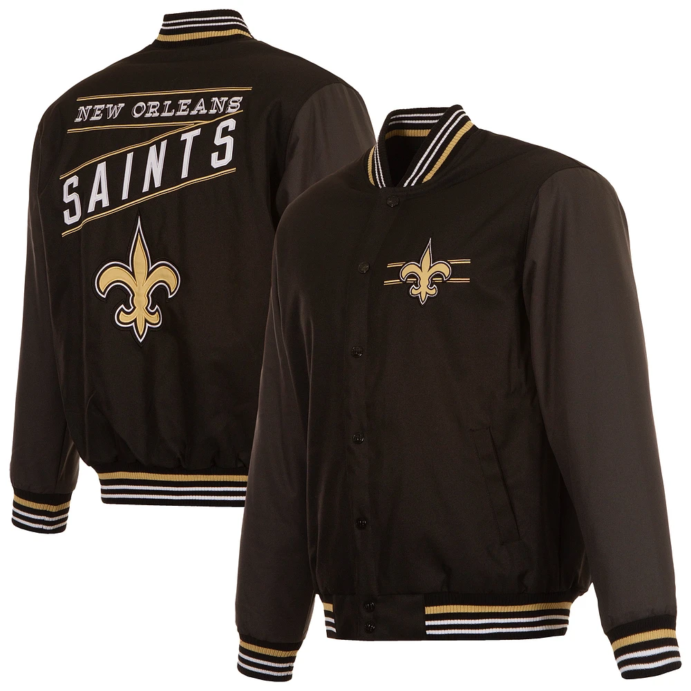 Men's JH Design Black New Orleans Saints Twill Full-Zip Jacket
