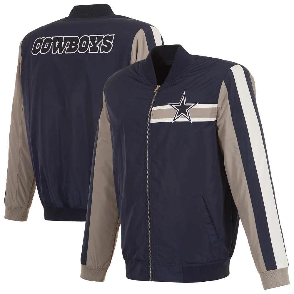 Men's JH Design Navy Dallas Cowboys Nylon Bomber Full-Zip Jacket