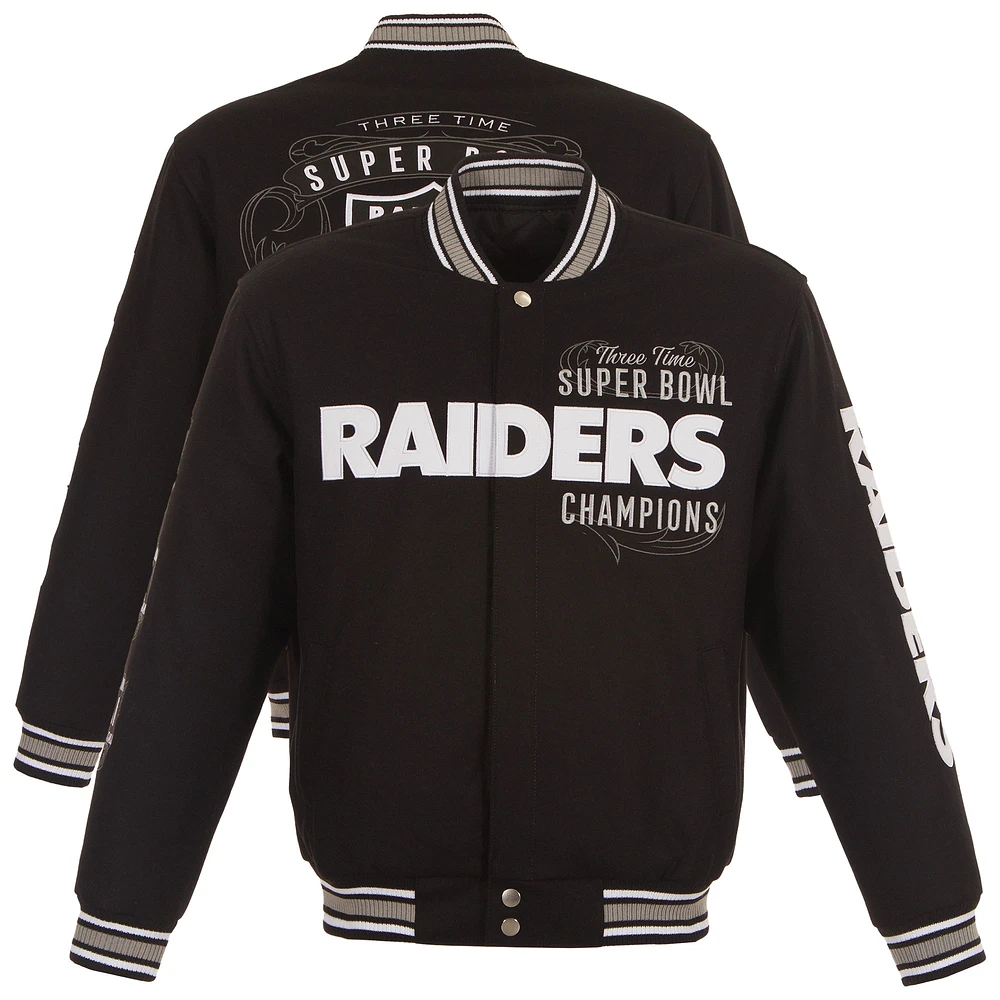 Men's JH Design Black Las Vegas Raiders Commemorative 3-Time Super Bowl Champions Full-Zip Jacket