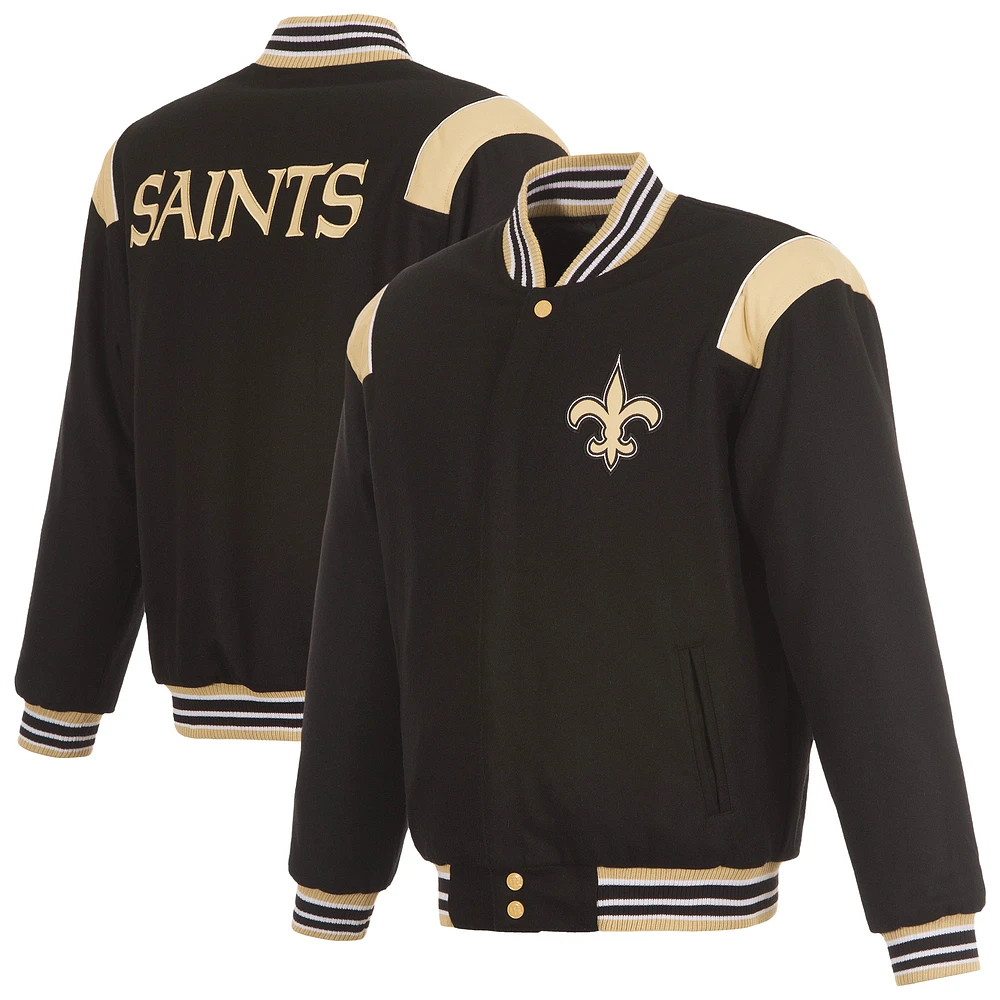 Men's JH Design Black New Orleans Saints Reversible Wool Full-Zip Jacket