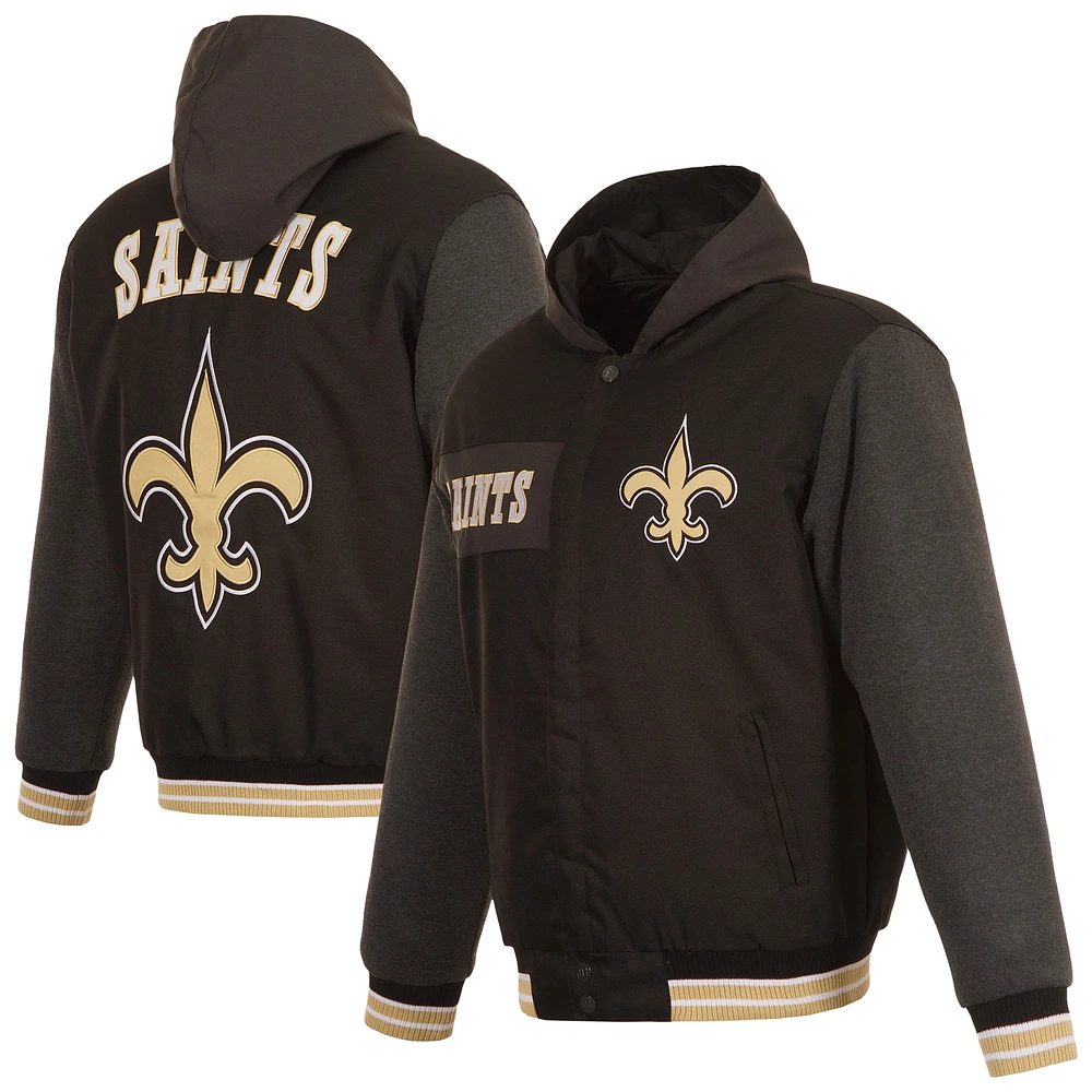 Men's JH Design Black New Orleans Saints Reversible Twill Hoodie Full-Zip Jacket