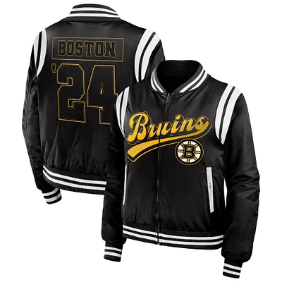 Women's WEAR by Erin Andrews Black Boston Bruins Baller Full-Zip Bomber Jacket
