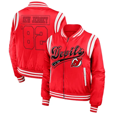 Women's WEAR by Erin Andrews Red New Jersey Devils Baller Full-Zip Bomber Jacket