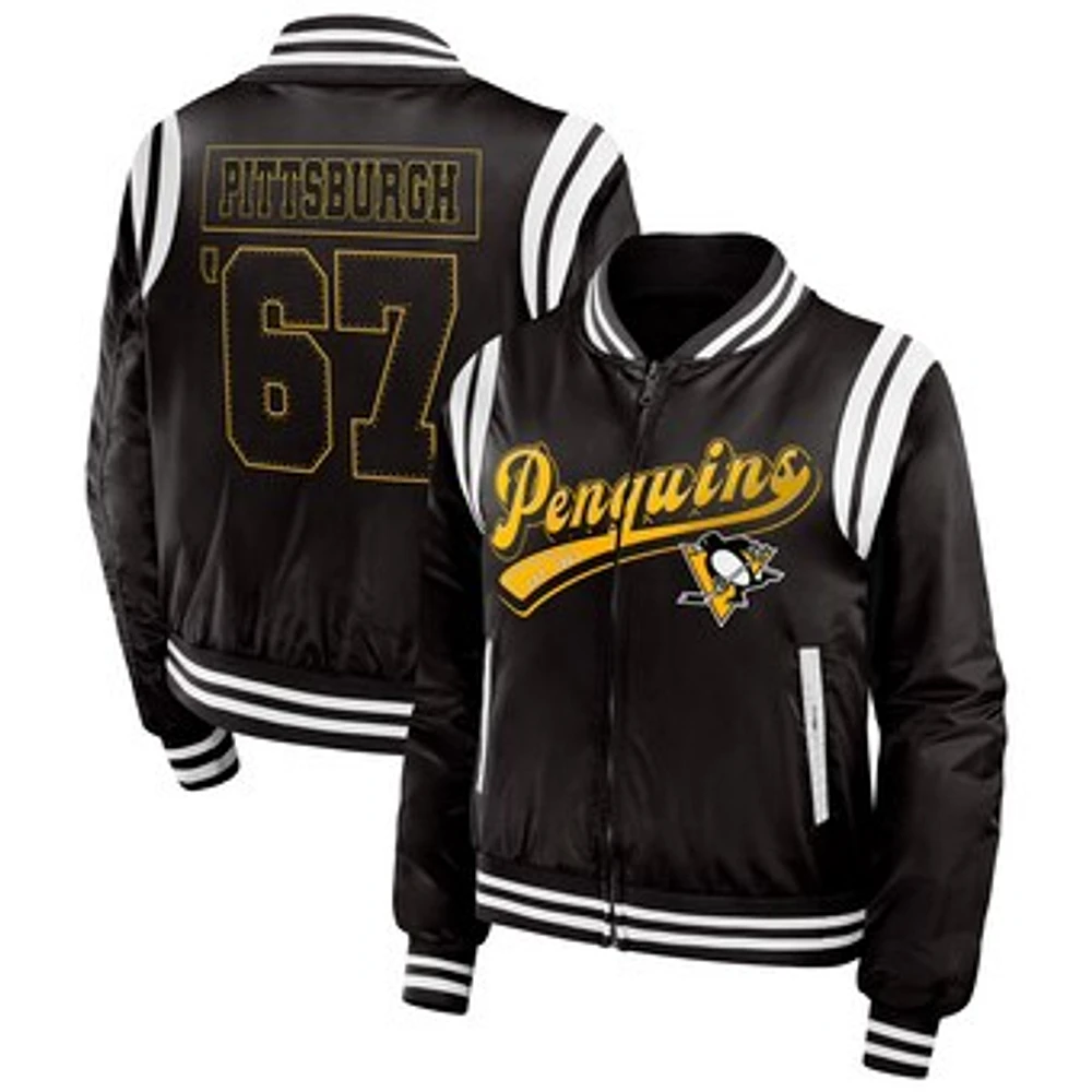 Women's WEAR by Erin Andrews Black Pittsburgh Penguins Baller Full-Zip Bomber Jacket