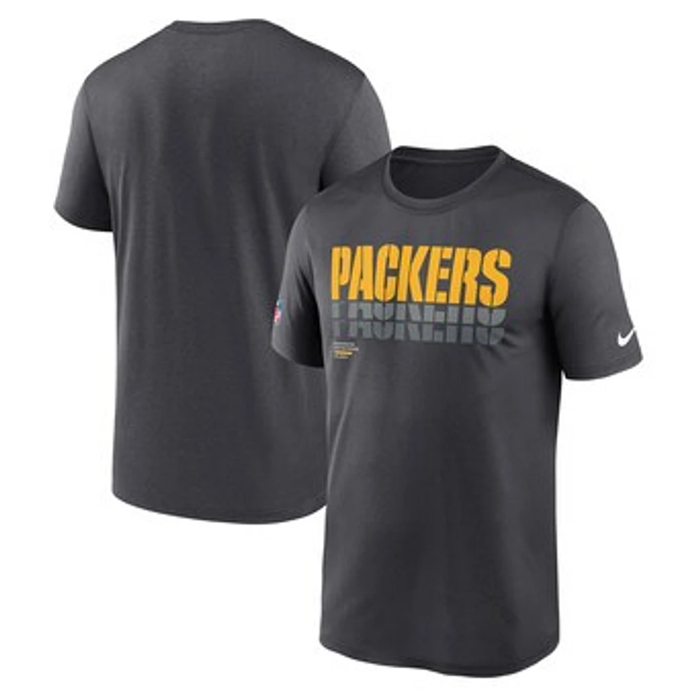 Men's Nike Charcoal Green Bay Packers Wordmark Block Sideline Legend Performance T-Shirt
