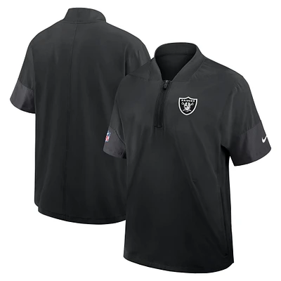 Men's Nike Black Las Vegas Raiders Sideline Short Sleeve Quarter-Zip Performance Coach Jacket