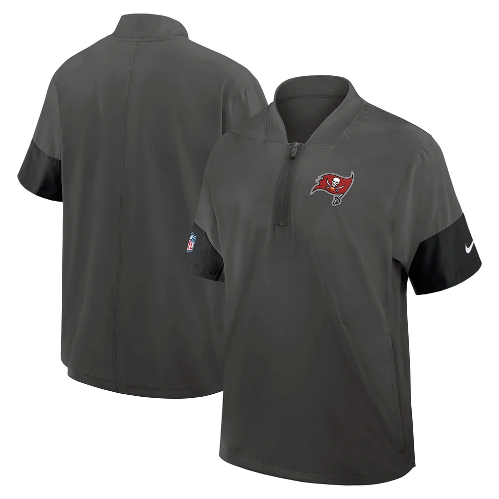 Men's Nike Pewter Tampa Bay Buccaneers Sideline Short Sleeve Quarter-Zip Performance Coach Jacket