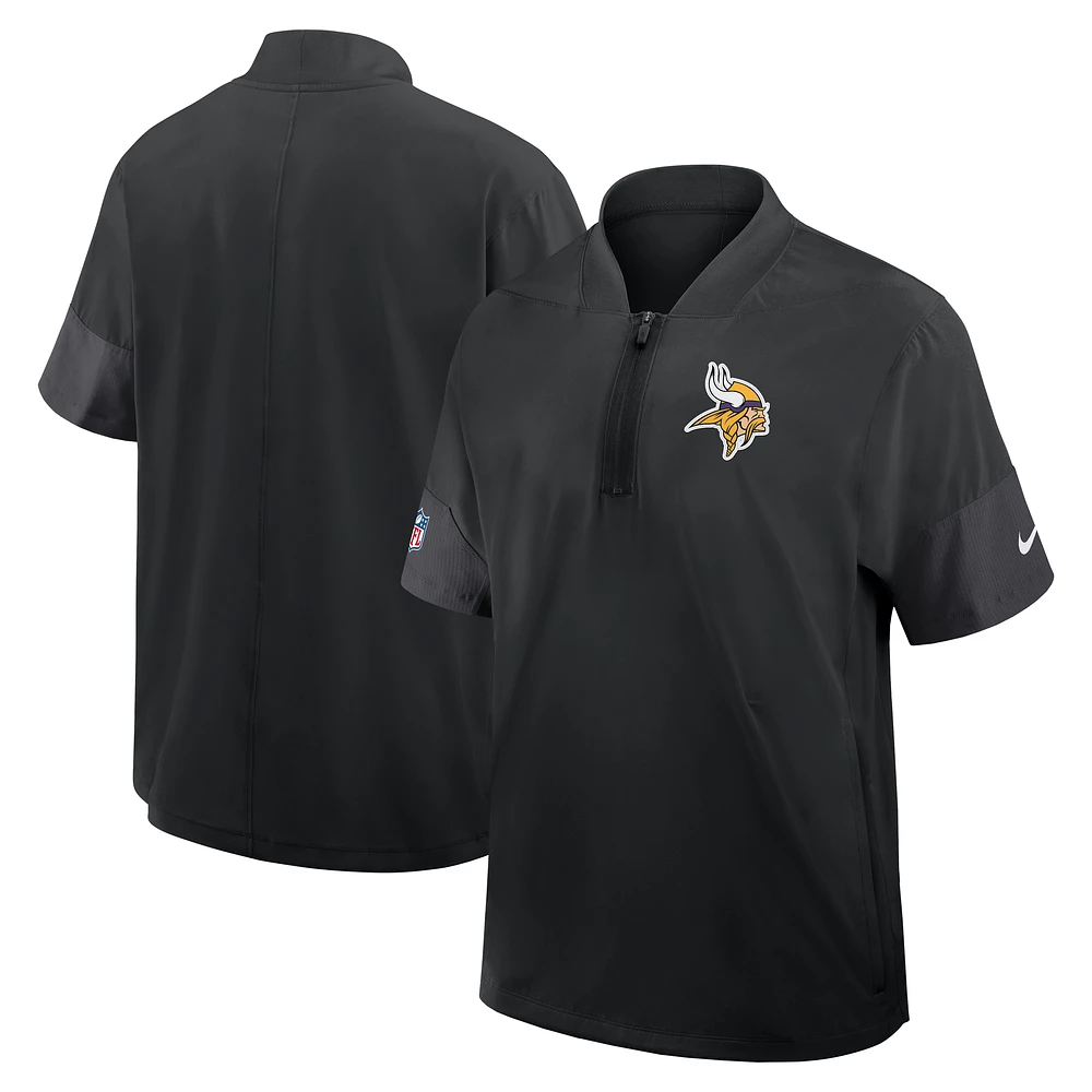Men's Nike Black Minnesota Vikings Sideline Short Sleeve Quarter-Zip Performance Coach Jacket