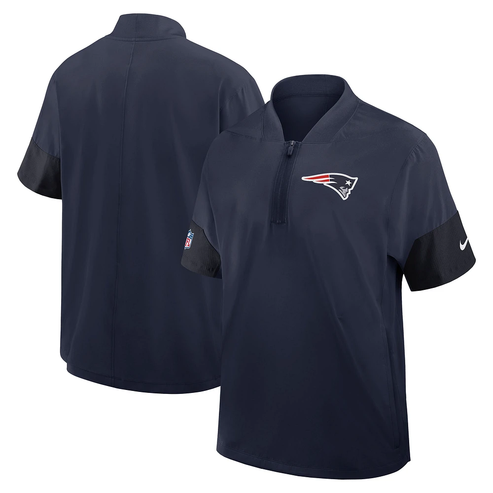 Men's Nike Navy New England Patriots Sideline Short Sleeve Quarter-Zip Performance Coach Jacket