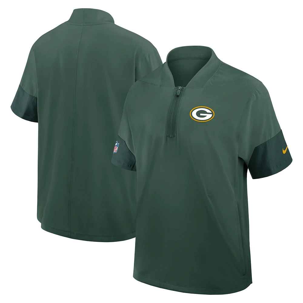 Men's Nike Green Bay Packers Sideline Short Sleeve Quarter-Zip Performance Coach Jacket