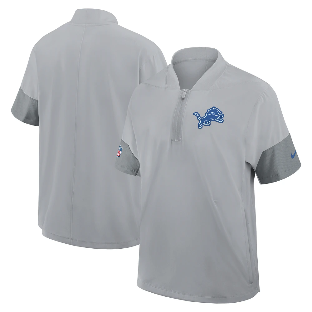 Men's Nike Detroit Lions Sideline Short Sleeve Quarter-Zip Performance Coach Jacket