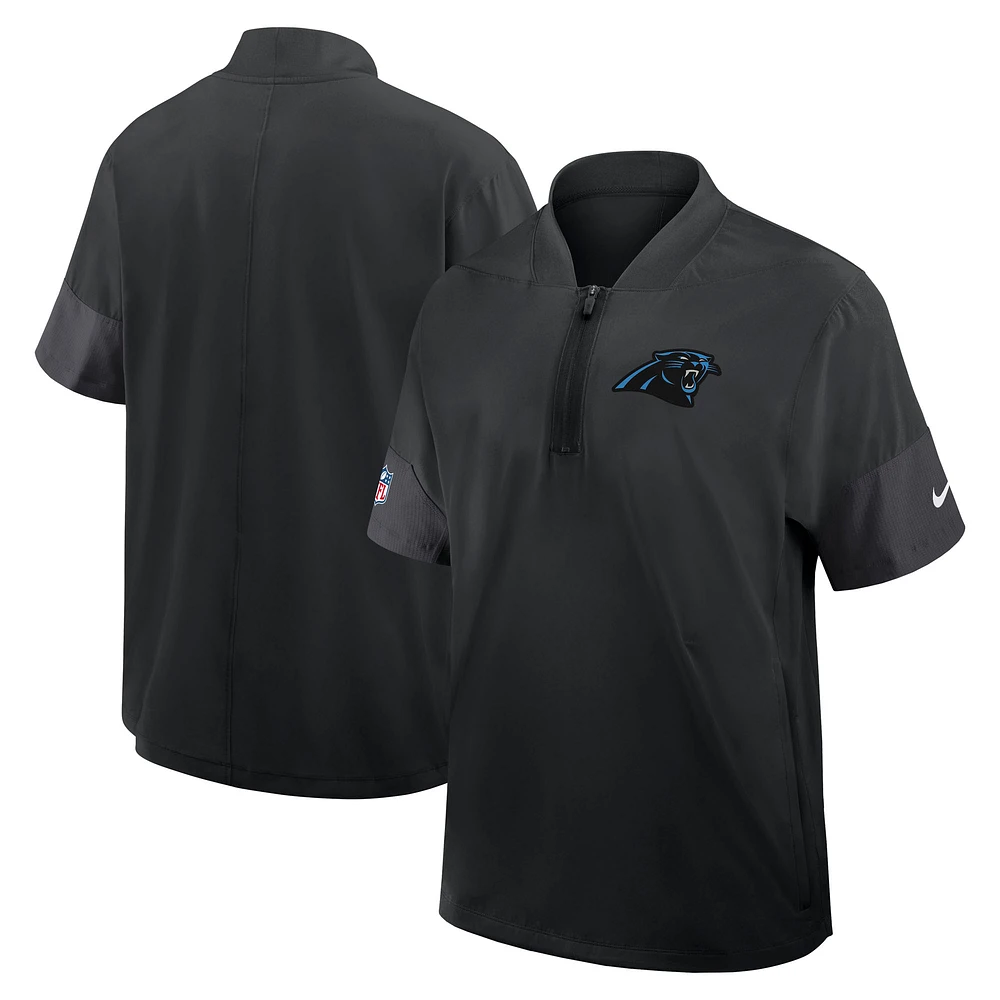 Men's Nike Black Carolina Panthers Sideline Short Sleeve Quarter-Zip Performance Coach Jacket