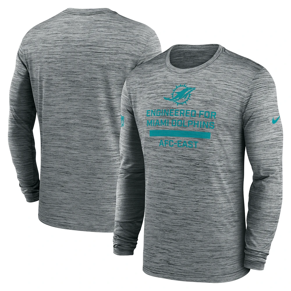 Men's Nike Gray Miami Dolphins Sideline Velocity Performance Long Sleeve T-Shirt