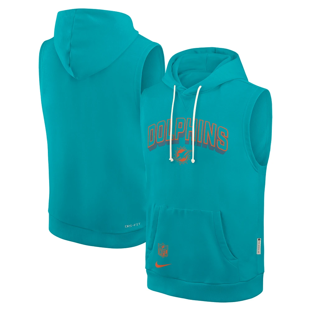 Men's Nike Aqua Miami Dolphins Sideline Standard Issue Dri-FIT Sleeveless Hoodie