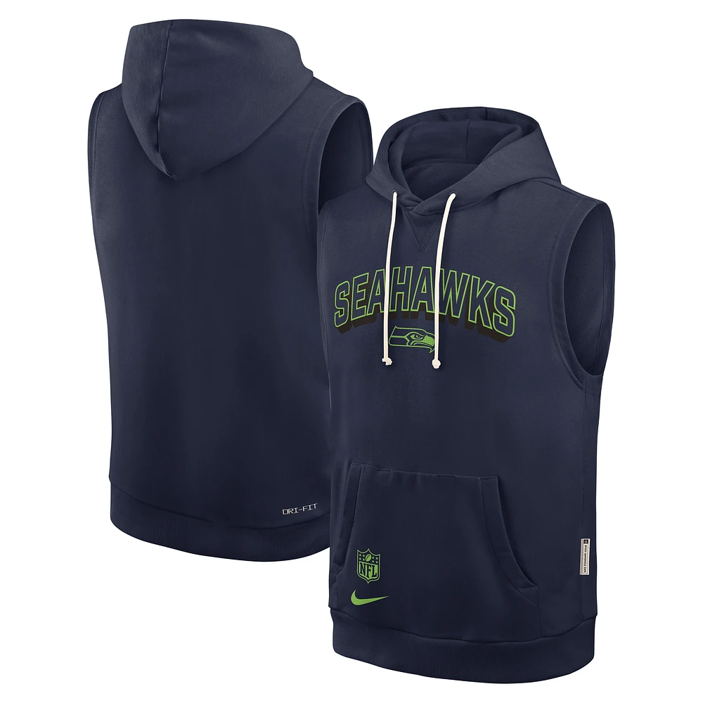 Men's Nike College Navy Seattle Seahawks Sideline Standard Issue Dri-FIT Sleeveless Hoodie