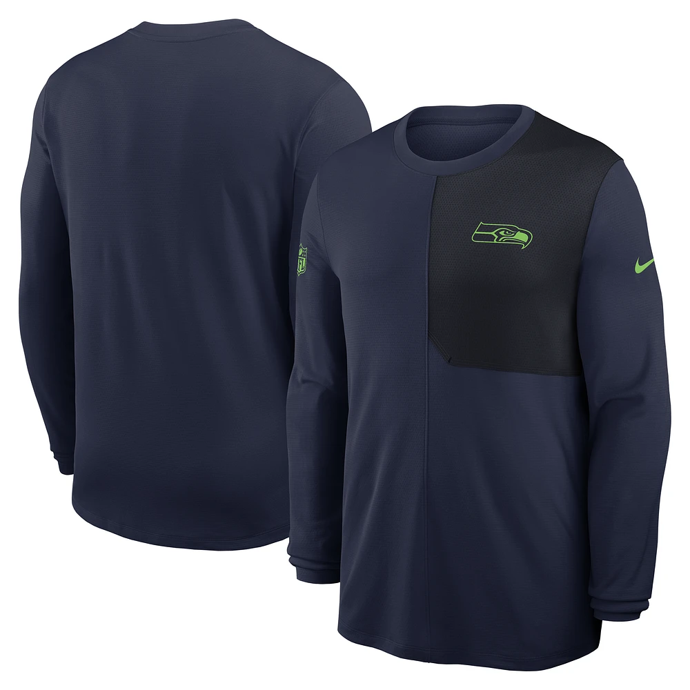 Men's Nike College Navy Seattle Seahawks Sideline Coach UV Dri-FIT Long Sleeve Shirt