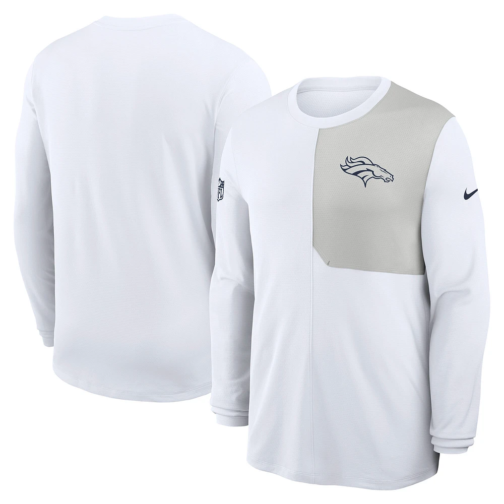 Men's Nike White Denver Broncos Sideline Coach UV Dri-FIT Long Sleeve Shirt