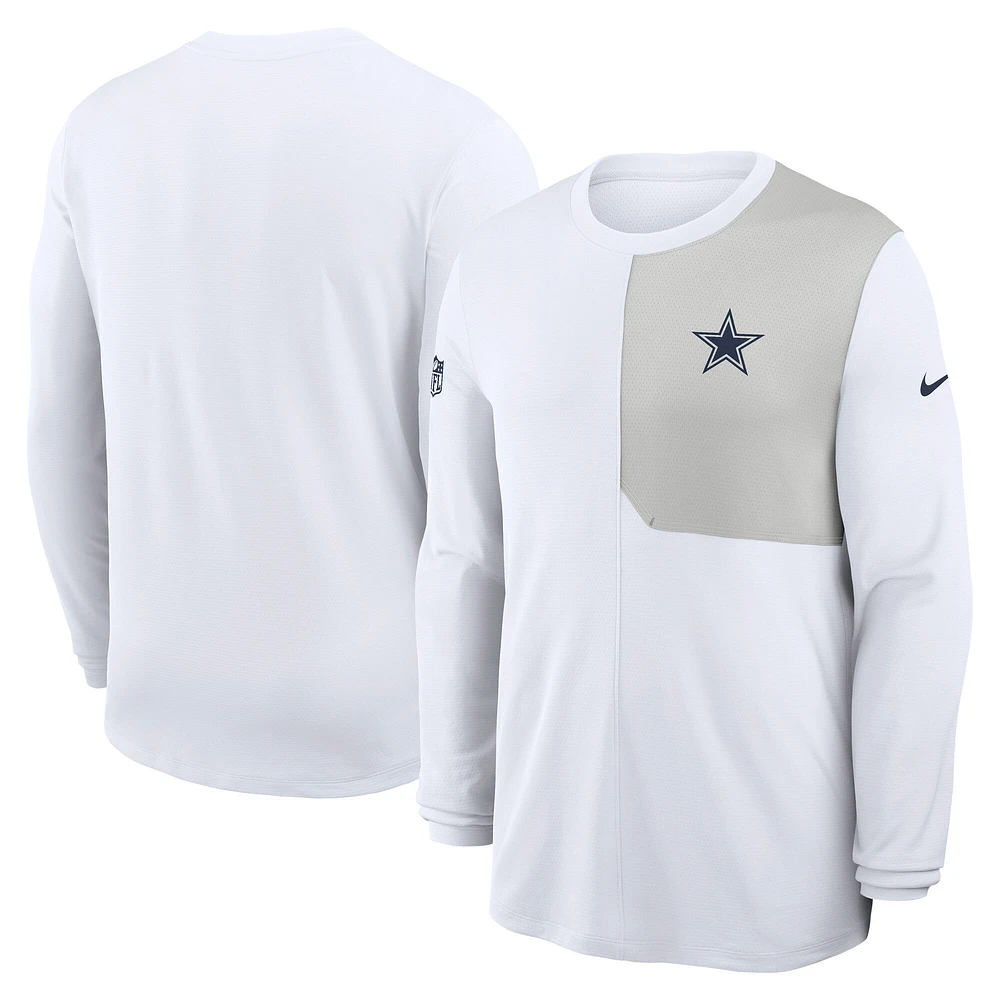 Men's Nike White Dallas Cowboys Sideline Coach UV Dri-FIT Long Sleeve Shirt