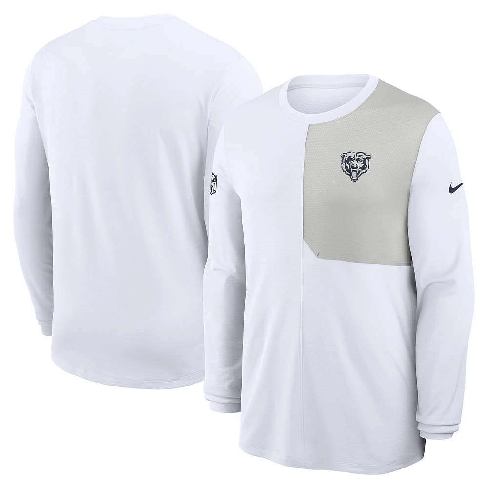Men's Nike White Chicago Bears Sideline Coach UV Dri-FIT Long Sleeve Shirt