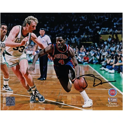 Joe Dumars Detroit Pistons Autographed 8" x 10" Dribbling vs. Larry Bird Photograph