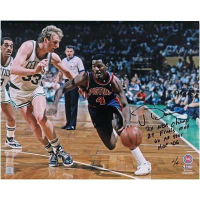 Joe Dumars Detroit Pistons Autographed 16" x 20" Dribbling vs. Larry Bird Photograph with Multiple Inscriptions - Limited Edition of 4