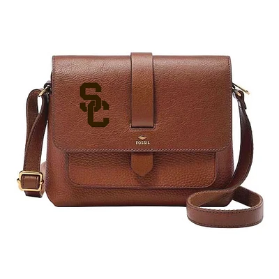 Fossil USC Trojans Kinley Brown Leather Small Crossbody Bag