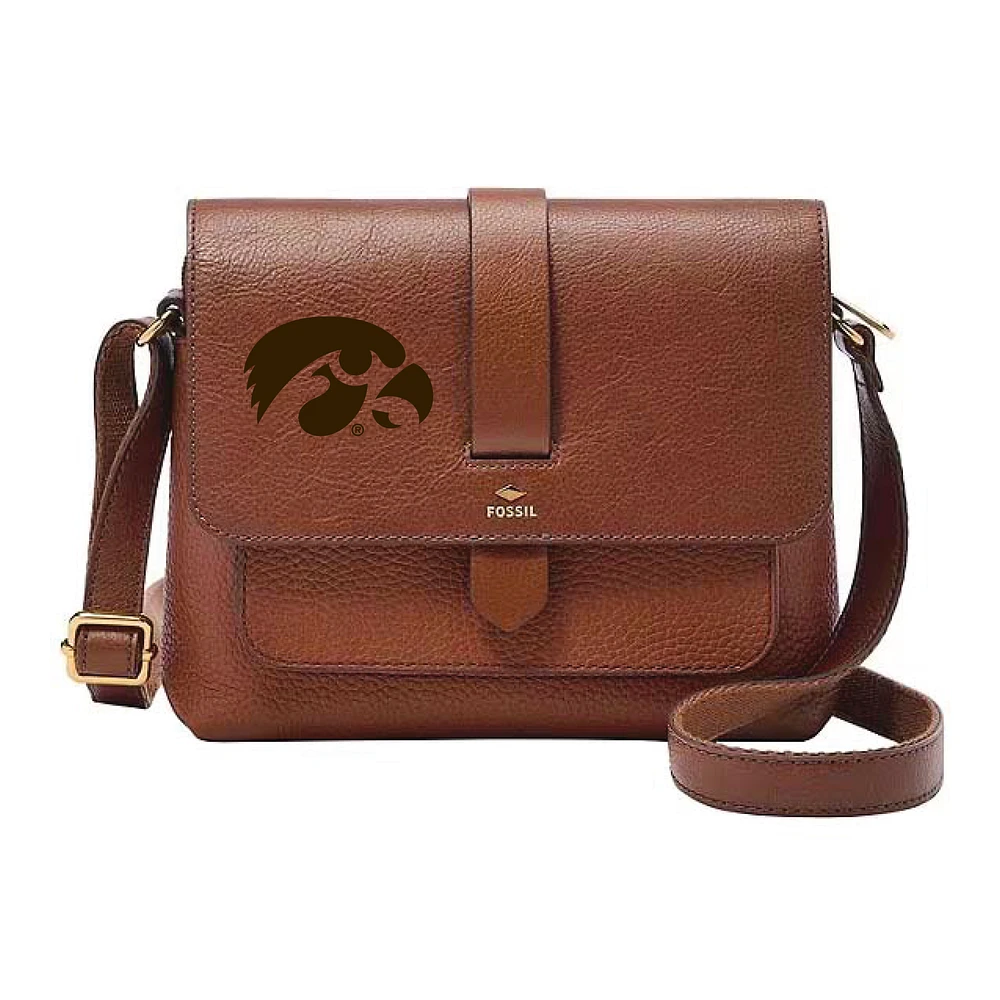 Fossil Iowa Hawkeyes Kinley Brown Leather Small Crossbody Bag