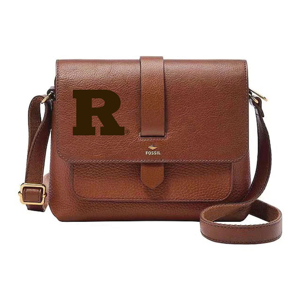 Fossil Rutgers Scarlet Knights Kinley Brown Leather Small Crossbody Bag