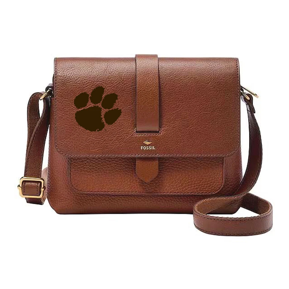 Fossil Clemson Tigers Kinley Brown Leather Small Crossbody Bag