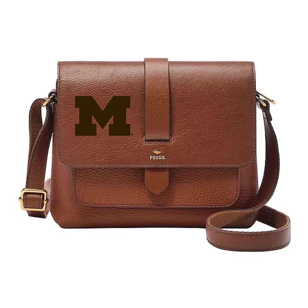 Fossil Michigan Wolverines Kinley Brown Leather Small Crossbody Bag
