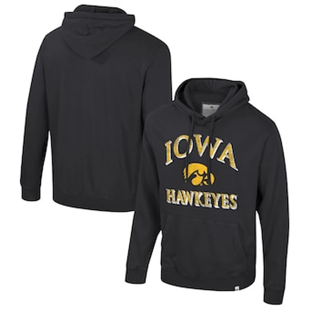 Men's Colosseum Black Iowa Hawkeyes Big & Tall Cap E-Tan Pullover Hoodie
