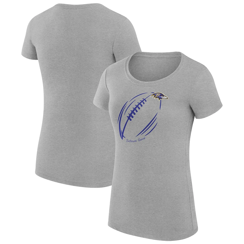 Women's G-III 4Her by Carl Banks Heather Gray Baltimore Ravens Super-Slim Fit Lightweight Subtle Football T-Shirt