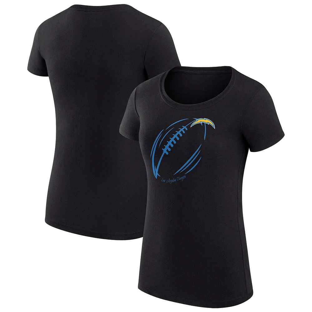 Women's G-III 4Her by Carl Banks Black Los Angeles Chargers Super-Slim Fit Lightweight Subtle Football T-Shirt